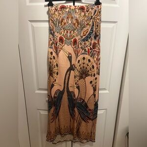 Farm Rio for Anthropologie Maxi Skirt with Crane & Floral Motif